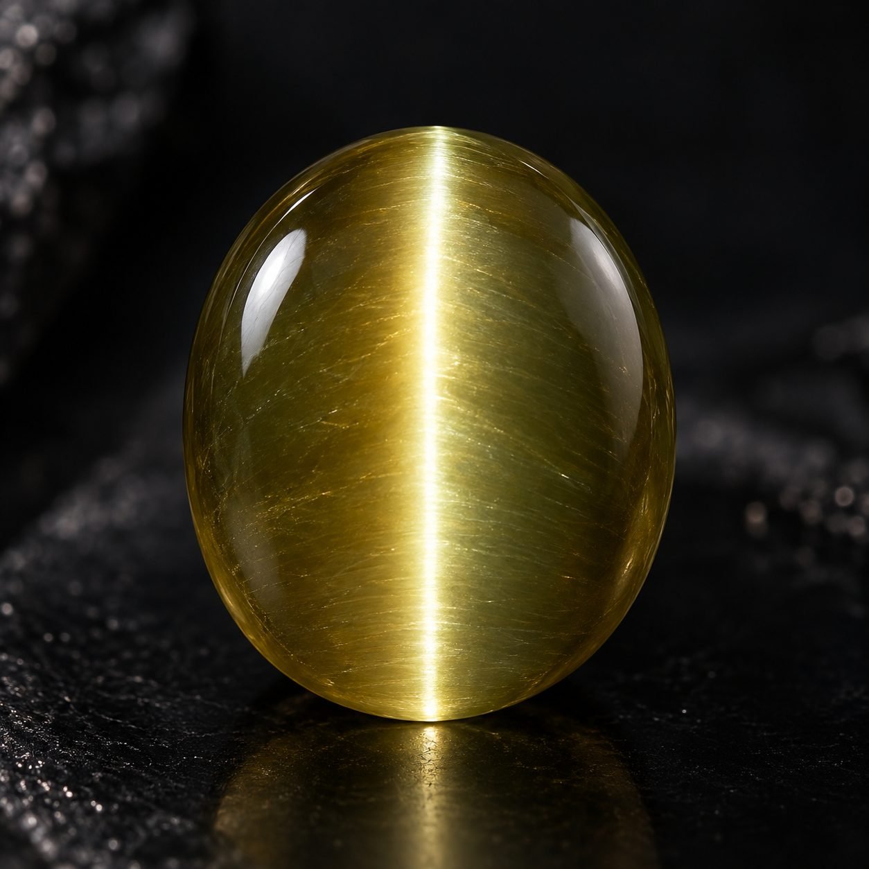 Cat's Eye gemstone on a dark surface