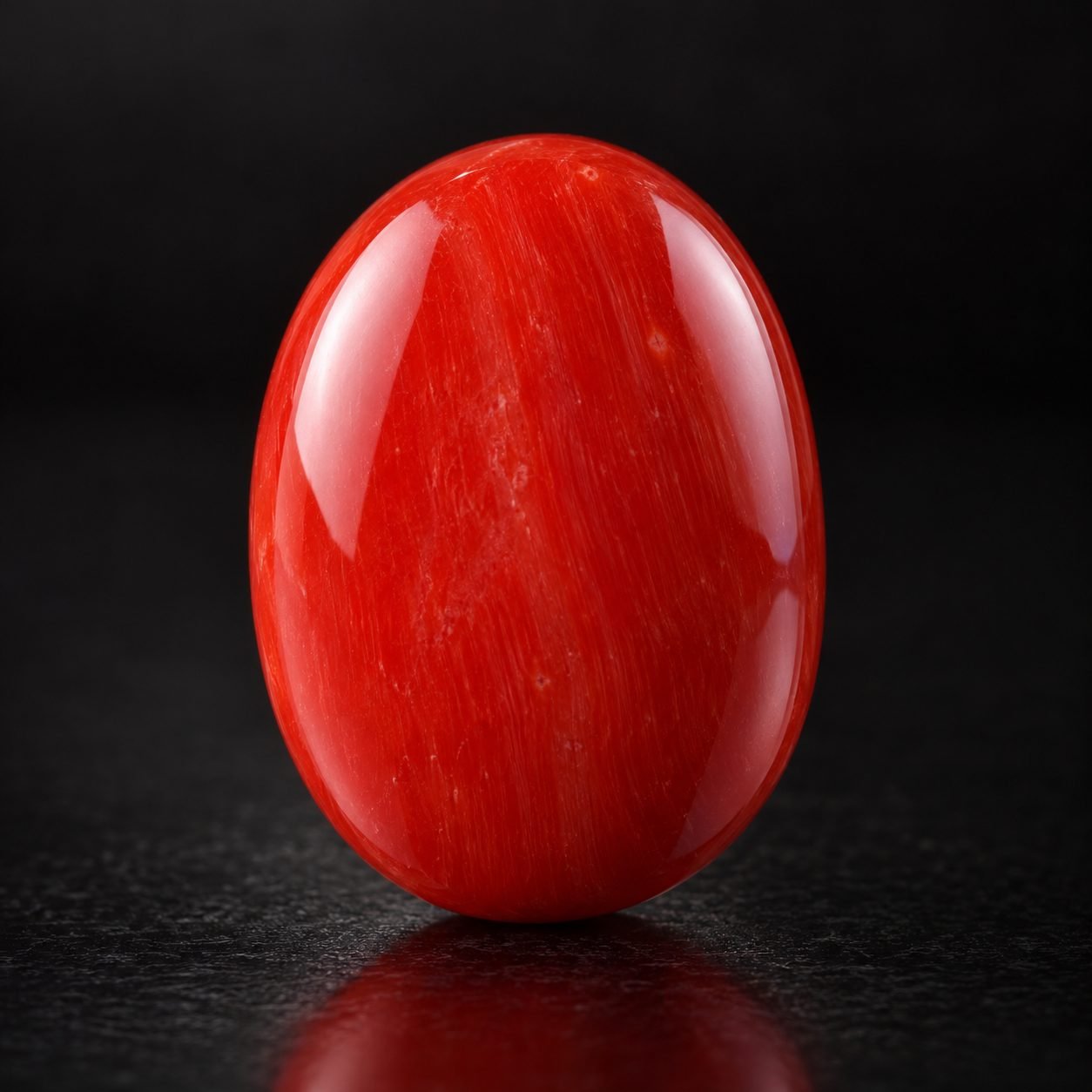 Red Coral gemstone on a dark surface